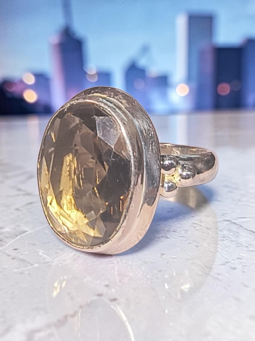 Smoky Topaz Oval Ring in Sterling Silver Brand New
